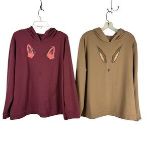 Anybody Lot of 2 Hoodies Rabbit Face & Fox Face Relaxed Fit Knit Top Size XL